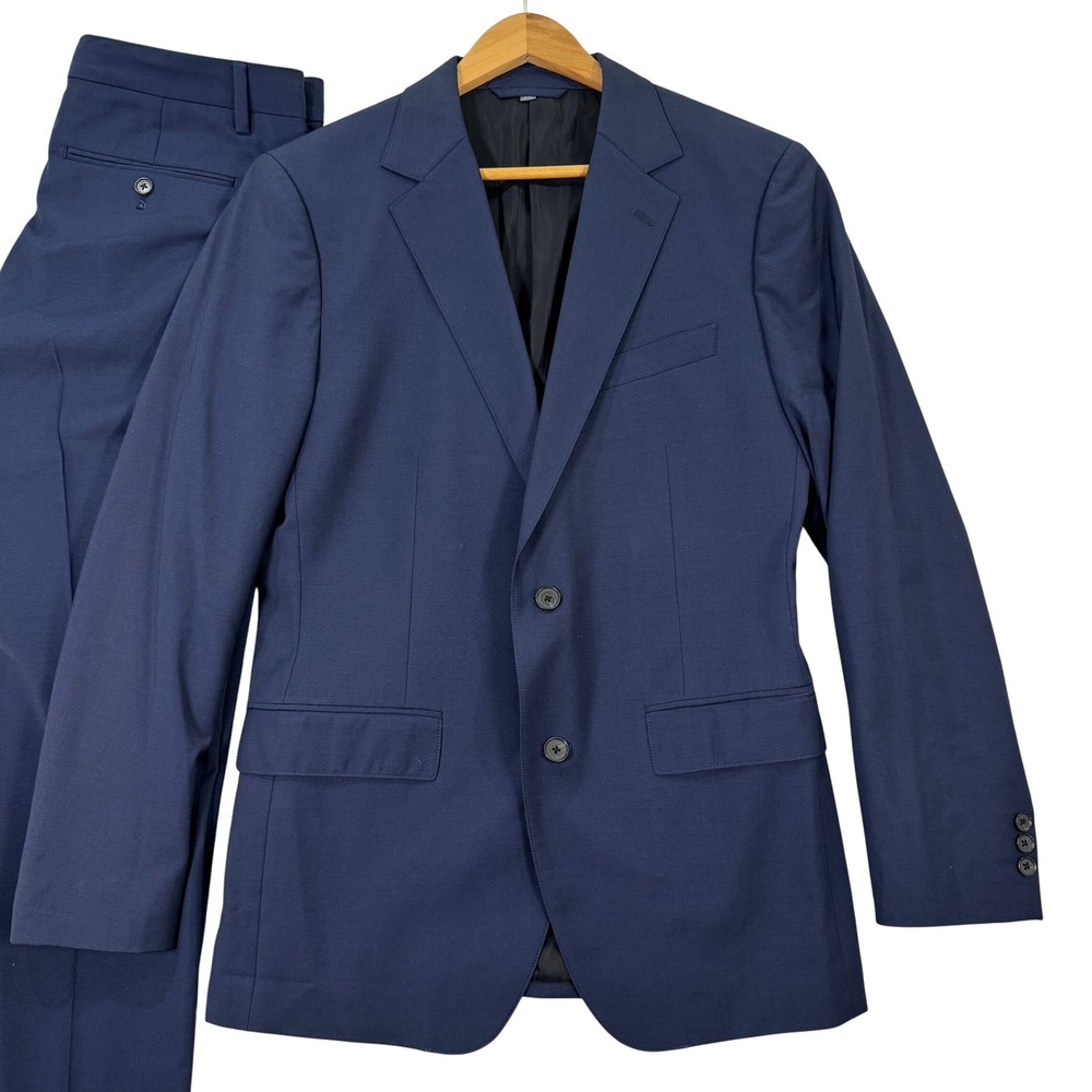 BONOBOS Marzotto Mens 38R Slim Fit Navy Wool 2-Button Suit Jacket Pants 32x30